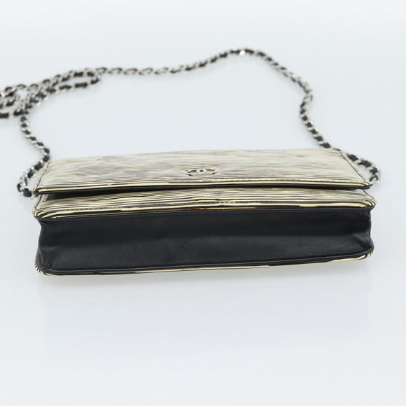 CHANEL COCO Mark Chain Wallet Shoulder Bag Patent White Black CC Auth 189255A