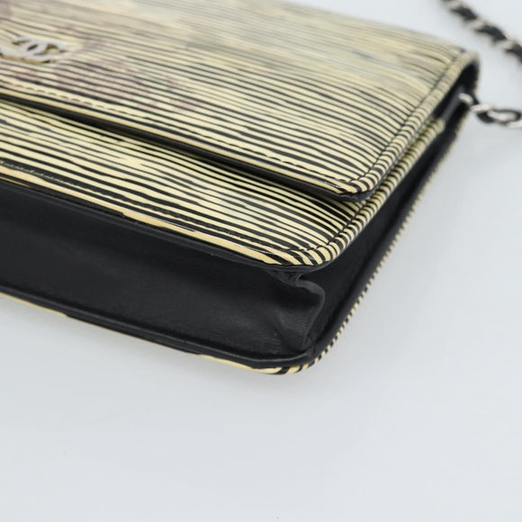 CHANEL COCO Mark Chain Wallet Shoulder Bag Patent White Black CC Auth 189255A