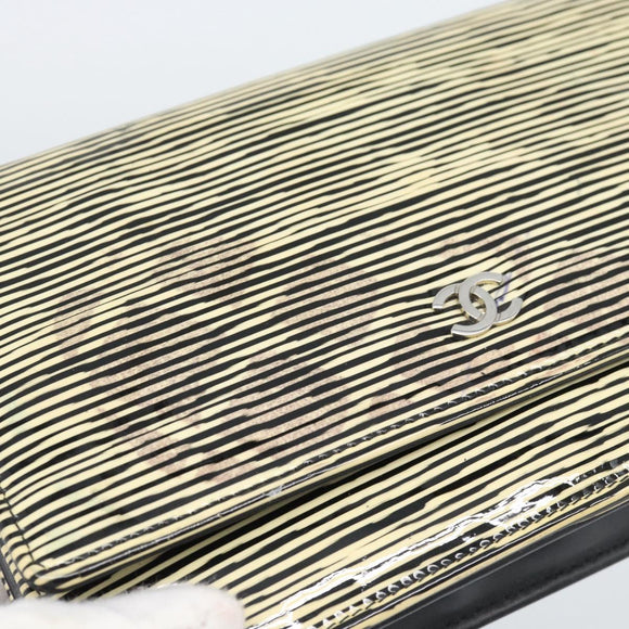 CHANEL COCO Mark Chain Wallet Shoulder Bag Patent White Black CC Auth 189255A