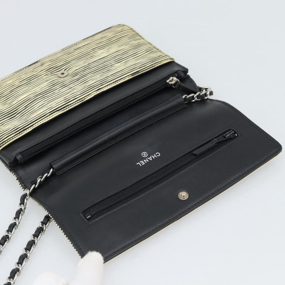 CHANEL COCO Mark Chain Wallet Shoulder Bag Patent White Black CC Auth 189255A