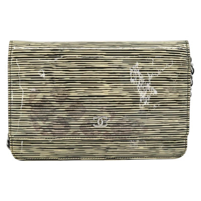 CHANEL COCO Mark Chain Wallet Shoulder Bag Patent White Black CC Auth 189255A - 0