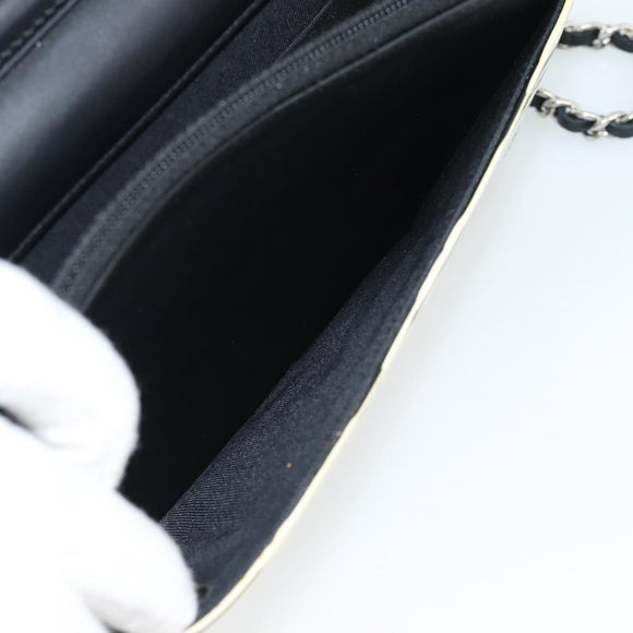 CHANEL COCO Mark Chain Wallet Shoulder Bag Patent White Black CC Auth 189255A