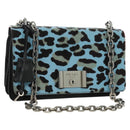 PRADA Chain Shoulder Bag Unborn Calf Skin Light Blue Silver Auth 189257V-1