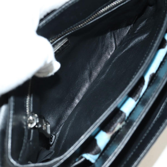 PRADA Chain Shoulder Bag Unborn Calf Skin Light Blue Silver Auth 189257V