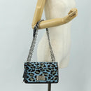 PRADA Chain Shoulder Bag Unborn Calf Skin Light Blue Silver Auth 189257V-34