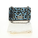 PRADA Chain Shoulder Bag Unborn Calf Skin Light Blue Silver Auth 189257V-12