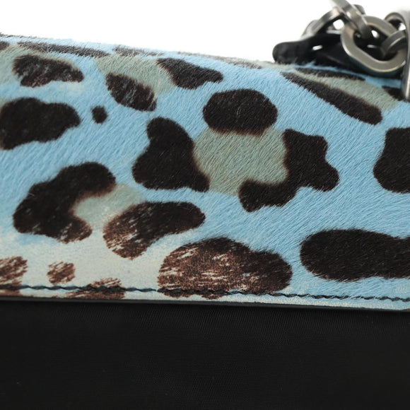 PRADA Chain Shoulder Bag Unborn Calf Skin Light Blue Silver Auth 189257V
