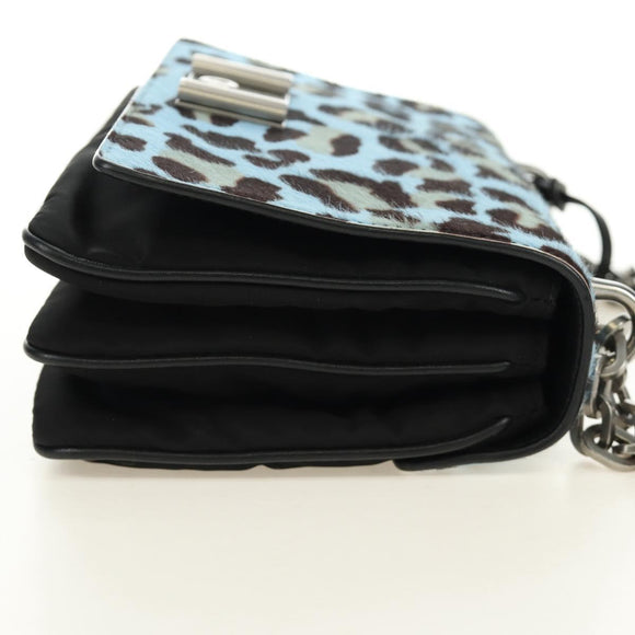 PRADA Chain Shoulder Bag Unborn Calf Skin Light Blue Silver Auth 189257V