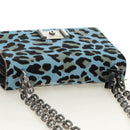 PRADA Chain Shoulder Bag Unborn Calf Skin Light Blue Silver Auth 189257V-8