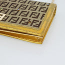 FENDI Zucchino Canvas Chain Wallet Shoulder Bag Beige Gold Auth 189259V-10