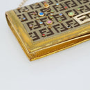 FENDI Zucchino Canvas Chain Wallet Shoulder Bag Beige Gold Auth 189259V-11