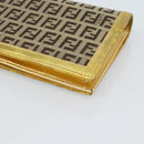 FENDI Zucchino Canvas Chain Wallet Shoulder Bag Beige Gold Auth 189259V-12