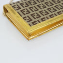 FENDI Zucchino Canvas Chain Wallet Shoulder Bag Beige Gold Auth 189259V-13