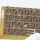 FENDI Zucchino Canvas Chain Wallet Shoulder Bag Beige Gold Auth 189259V-14