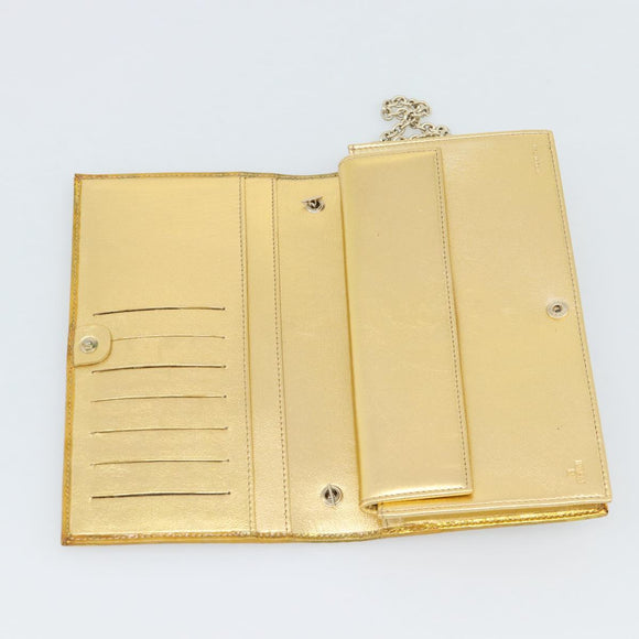 FENDI Zucchino Canvas Chain Wallet Shoulder Bag Beige Gold Auth 189259V