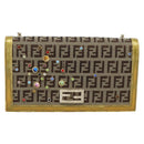 FENDI Zucchino Canvas Chain Wallet Shoulder Bag Beige Gold Auth 189259V-2