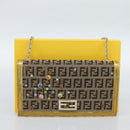 FENDI Zucchino Canvas Chain Wallet Shoulder Bag Beige Gold Auth 189259V-25