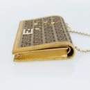 FENDI Zucchino Canvas Chain Wallet Shoulder Bag Beige Gold Auth 189259V-5