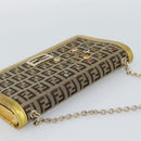 FENDI Zucchino Canvas Chain Wallet Shoulder Bag Beige Gold Auth 189259V-6