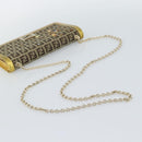FENDI Zucchino Canvas Chain Wallet Shoulder Bag Beige Gold Auth 189259V-7