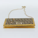 FENDI Zucchino Canvas Chain Wallet Shoulder Bag Beige Gold Auth 189259V-9