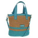 BURBERRY Blue Label Hand Bag Raffia 2way Blue Gold Auth 189264A-1