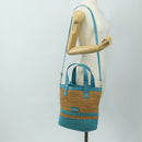 BURBERRY Blue Label Hand Bag Raffia 2way Blue Gold Auth 189264A-14