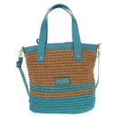 BURBERRY Blue Label Hand Bag Raffia 2way Blue Gold Auth 189264A-13