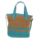 BURBERRY Blue Label Hand Bag Raffia 2way Blue Gold Auth 189264A-2