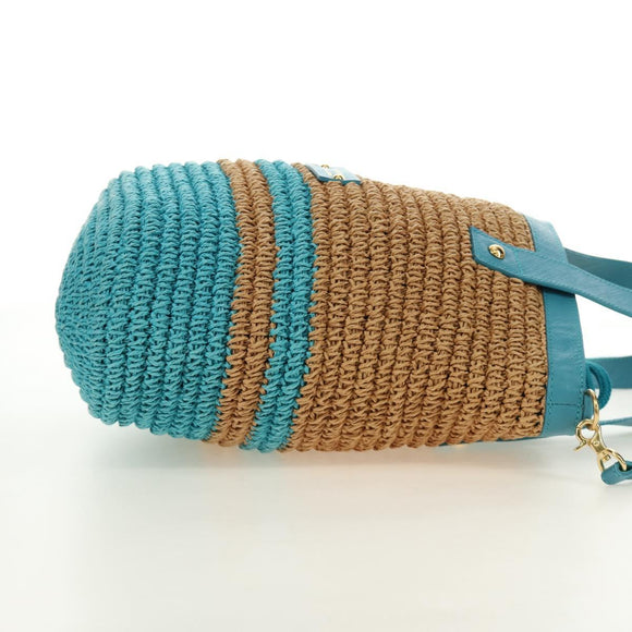 BURBERRY Blue Label Hand Bag Raffia 2way Blue Gold Auth 189264A