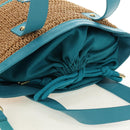 BURBERRY Blue Label Hand Bag Raffia 2way Blue Gold Auth 189264A-5