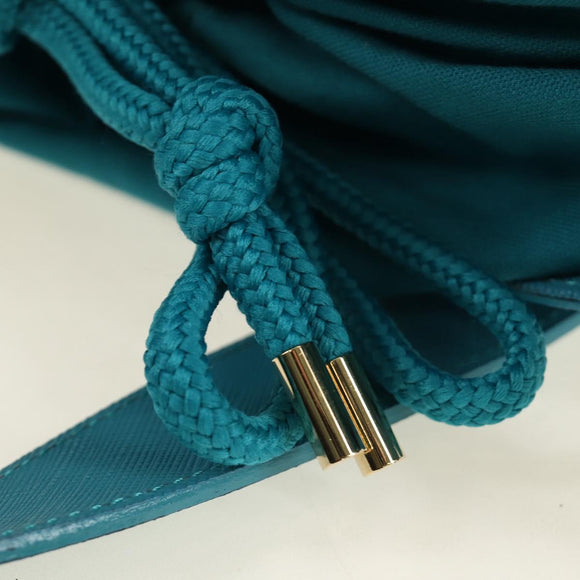 BURBERRY Blue Label Hand Bag Raffia 2way Blue Gold Auth 189264A