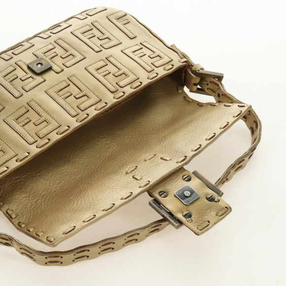 FENDI Zucca Canvas Mamma Baguette Schoudertas Leer Goud Origineel 189267SAM