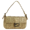 FENDI Zucca Canvas Mamma Baguette Schoudertas Leer Goud Origineel 189267SAM-1