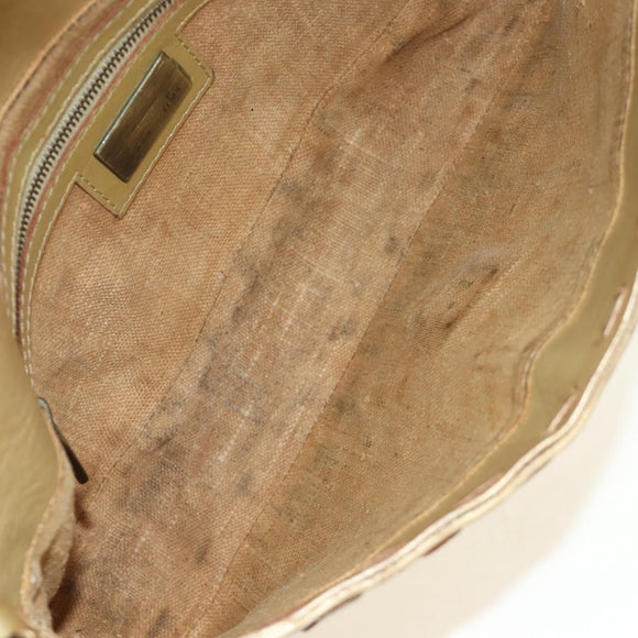 FENDI Zucca Canvas Mamma Baguette Schoudertas Leer Goud Origineel 189267SAM