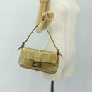 FENDI Zucca Canvas Mamma Baguette Schoudertas Leer Goud Origineel 189267SAM-29