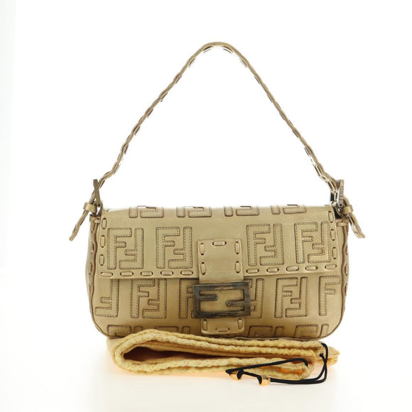 FENDI Zucca Canvas Mamma Baguette Schoudertas Leer Goud Origineel 189267SAM
