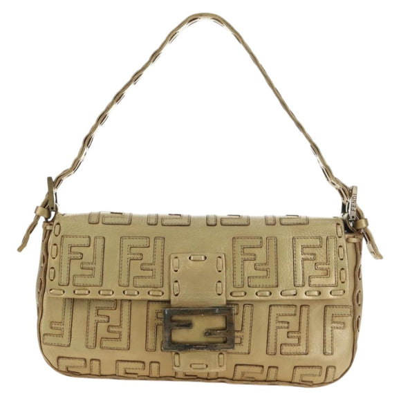FENDI Zucca Canvas Mamma Baguette Schoudertas Leer Goud Origineel 189267SAM