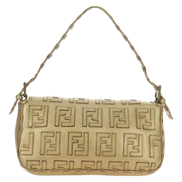 FENDI Zucca Canvas Mamma Baguette Schoudertas Leer Goud Origineel 189267SAM