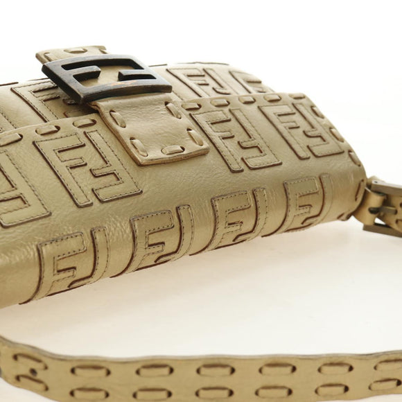 FENDI Zucca Canvas Mamma Baguette Schoudertas Leer Goud Origineel 189267SAM