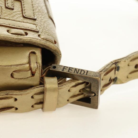 FENDI Zucca Canvas Mamma Baguette Schoudertas Leer Goud Origineel 189267SAM