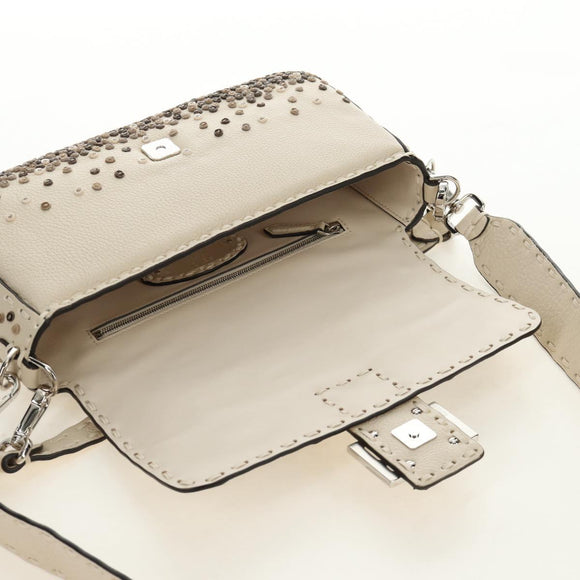 FENDI Celeria Mamma Baguette Schoudertas Leer 2-wegs Ivoor Auth 189268SAM