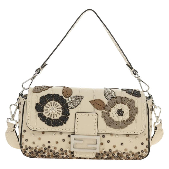 FENDI Celeria Mamma Baguette Schoudertas Leer 2-wegs Ivoor Auth 189268SAM