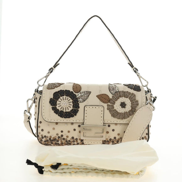 FENDI Celeria Mamma Baguette Schoudertas Leer 2-wegs Ivoor Auth 189268SAM