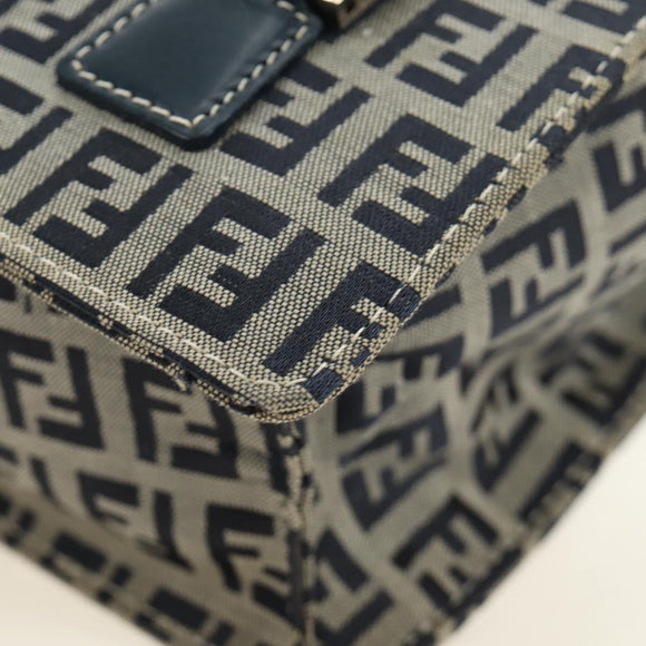 FENDI Zucchino Canvas Mamma Baguette Hand Bag Navy Silver Auth 189269V