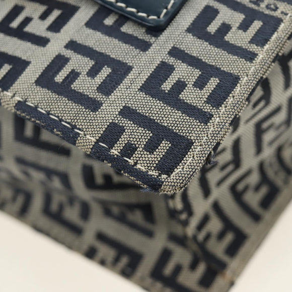 FENDI Zucchino Canvas Mamma Baguette Hand Bag Navy Silver Auth 189269V