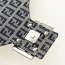 FENDI Zucchino Canvas Mamma Baguette Hand Bag Navy Silver Auth 189269V-19