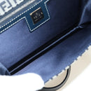 FENDI Zucchino Canvas Mamma Baguette Hand Bag Navy Silver Auth 189269V-10
