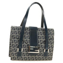 FENDI Zucchino Canvas Mamma Baguette Hand Bag Navy Silver Auth 189269V-1