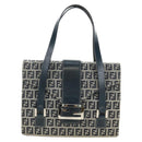 FENDI Zucchino Canvas Mamma Baguette Hand Bag Navy Silver Auth 189269V-13